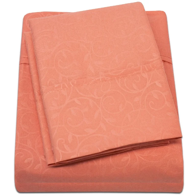 thick cotton blanket-Embossed Vine Sheet Set King Sheet Set Orange