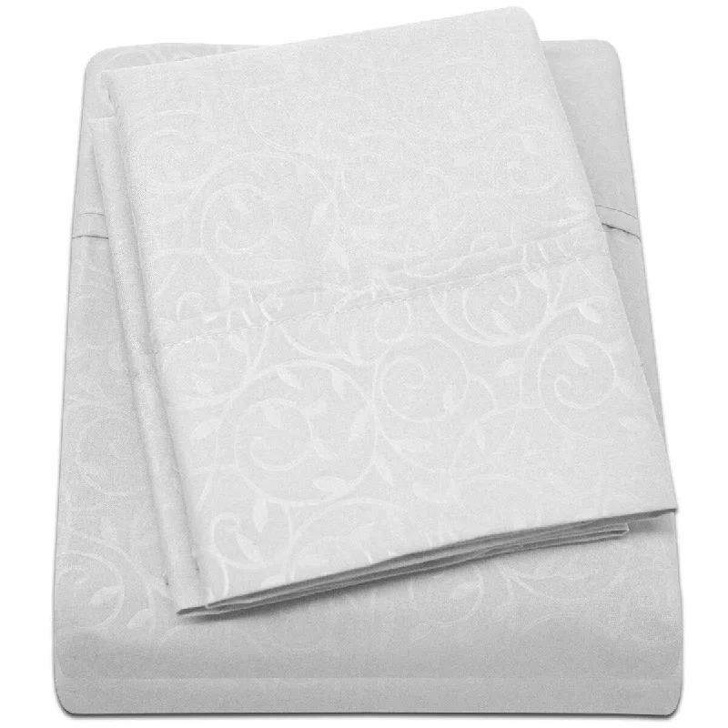 minimalist gray bed set-Embossed Vine Sheet Set Queen Sheet Set White