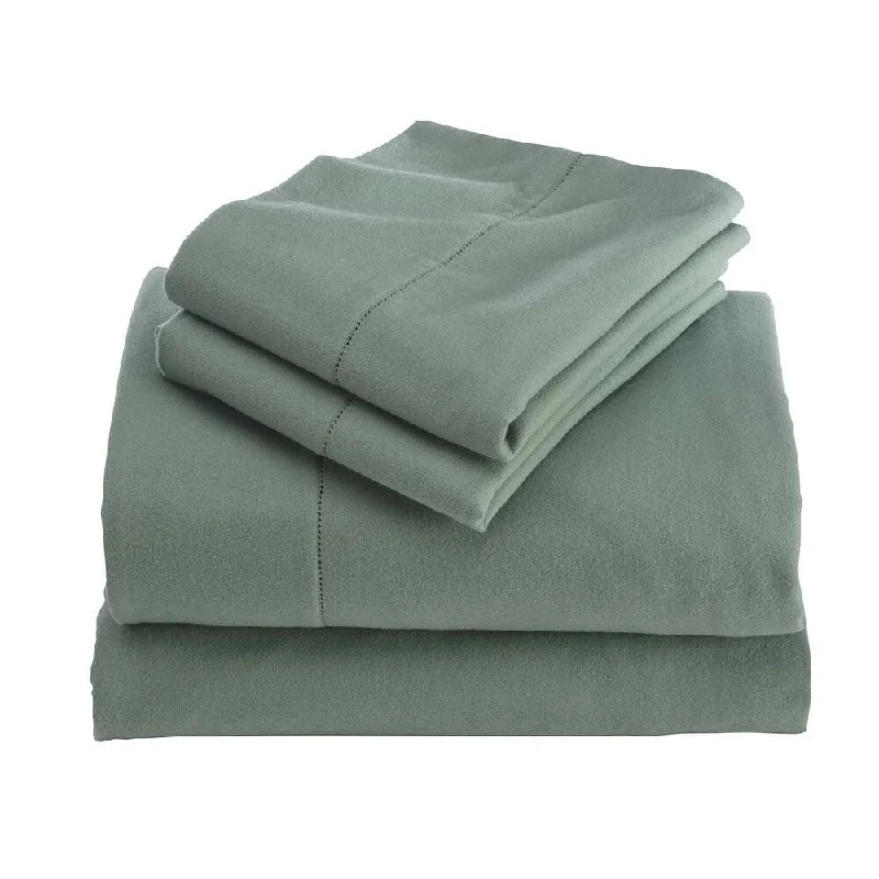 soft tencel quilt-Full Signature Flannel Hemstitch Sheet Set - Sage