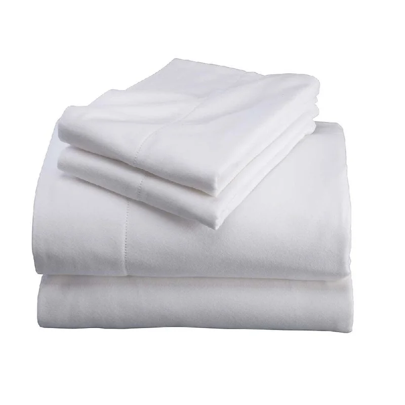 soft flannel duvet cover-Full Signature Flannel Hemstitch Sheet Set - White