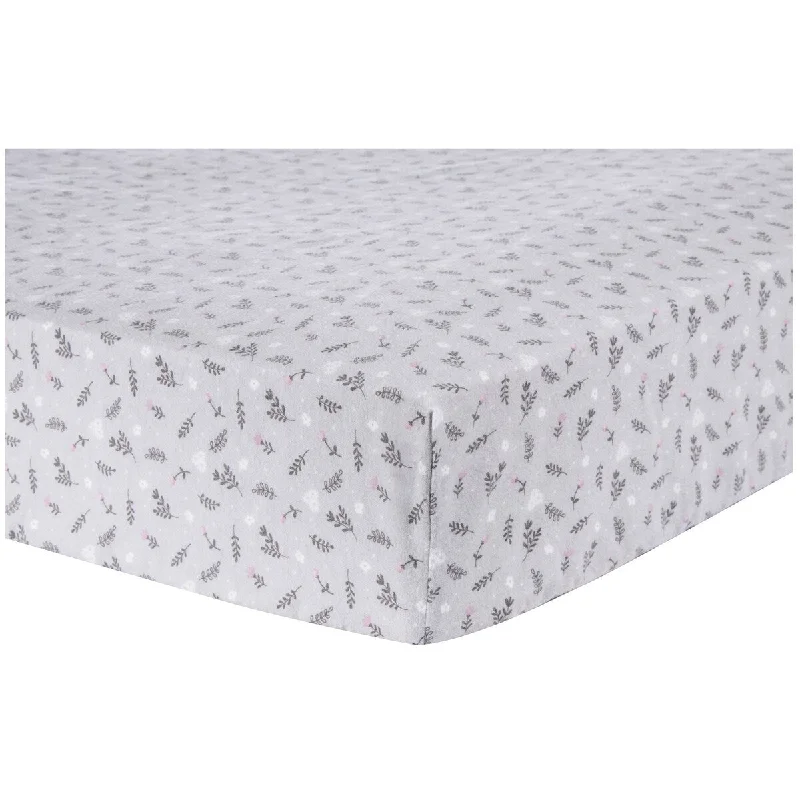 luxury fleece duvet-Gray Prairie Floral Deluxe Flannel Fitted Crib Sheet