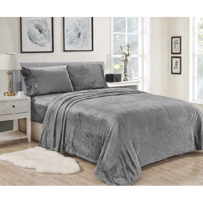 luxury fleece quilt-Kansas 4pc Microplush Sheet Set - Light Gray - Full