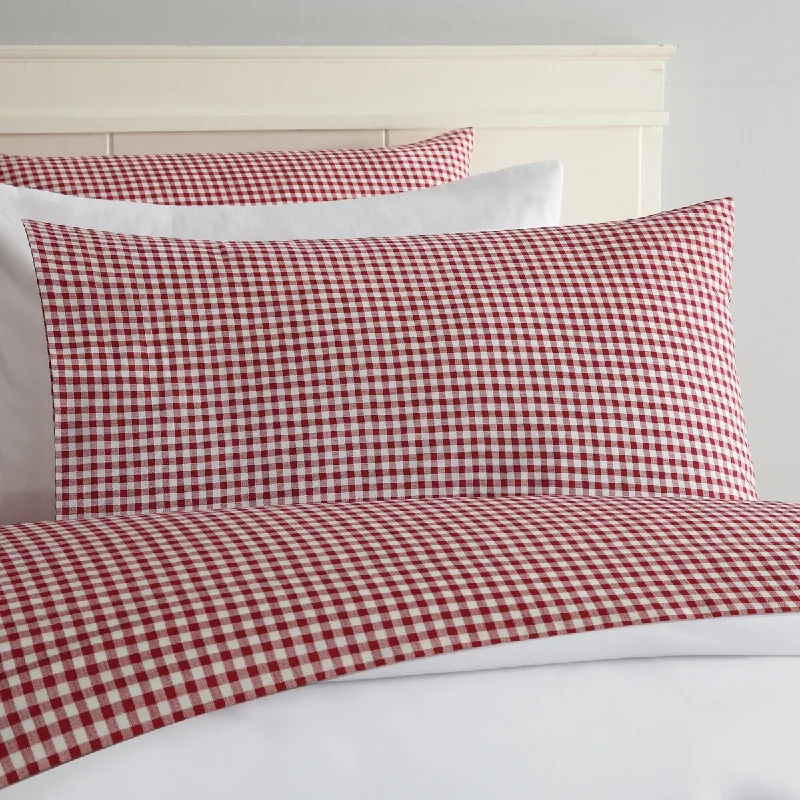 cozy silk duvet cover-Laurel & Mayfair Gingham 100% Cotton Percale Sheet Set, Red