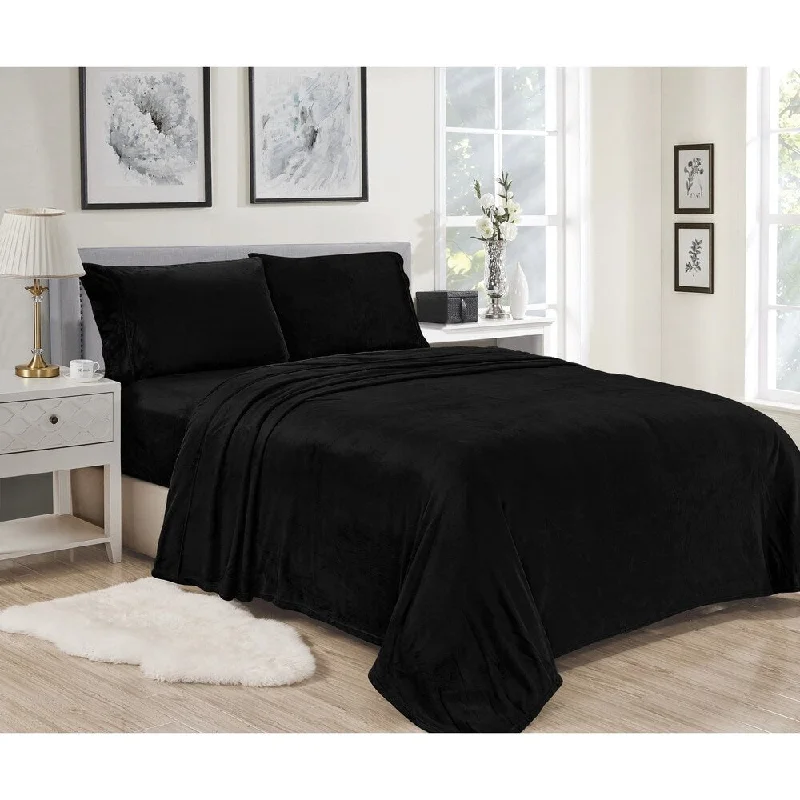 colorful geometric comforter-Lavana Microplush Sheet Sets Full Black