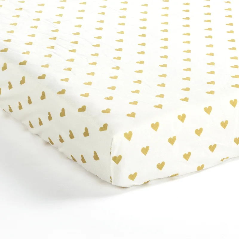 silky sateen pillowcase-Lush Decor Boho Metallic Hearts Allover Hearts Soft & Plush Fitted Crib Sheet - 52"x 28"