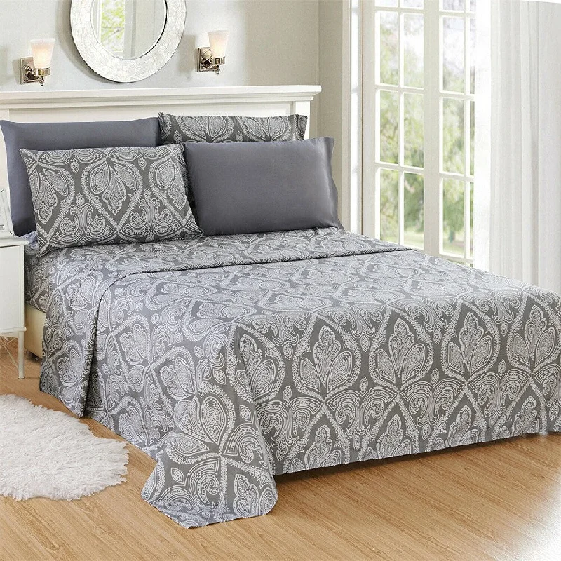 modern checkered sheets-Luxury 6 Piece Bed Sheet Set 1800 Count Paisley King Gray