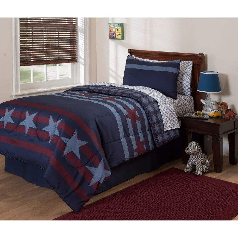 thick wool comforter-Mainstays Kids Stars And Stripes 5-Piece Bed in a Bag Bedding Set