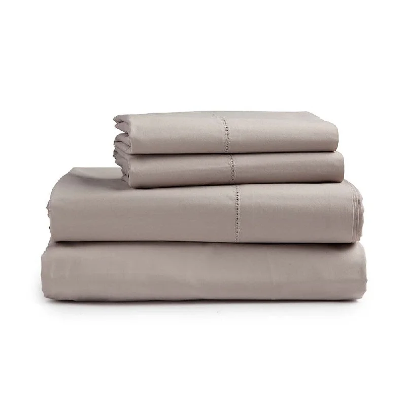 breathable bamboo quilt-Queen Signature Cotton Percale Sheet Set - Light Taupe