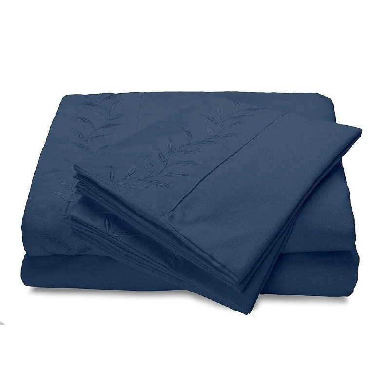 hand-stitched linen quilt-Reversifi Embroidered Bed Sheets Set Soft Brushed Microfiber Full, True Navy