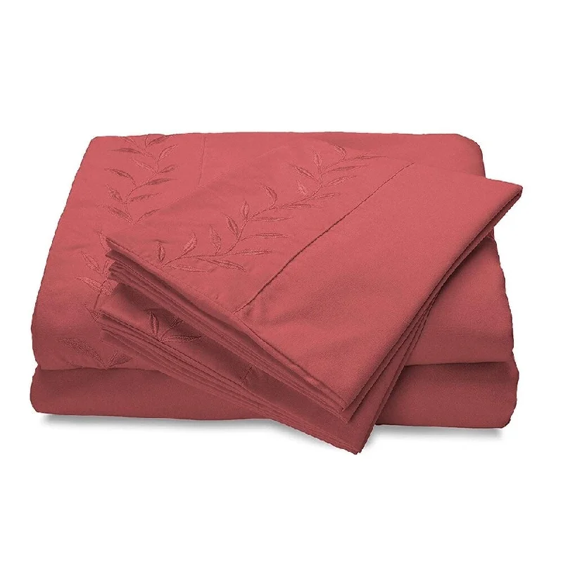 silky sateen duvet-Reversifi Embroidered Bed Sheets Set Soft Brushed Microfiber Queen, Withered Rose