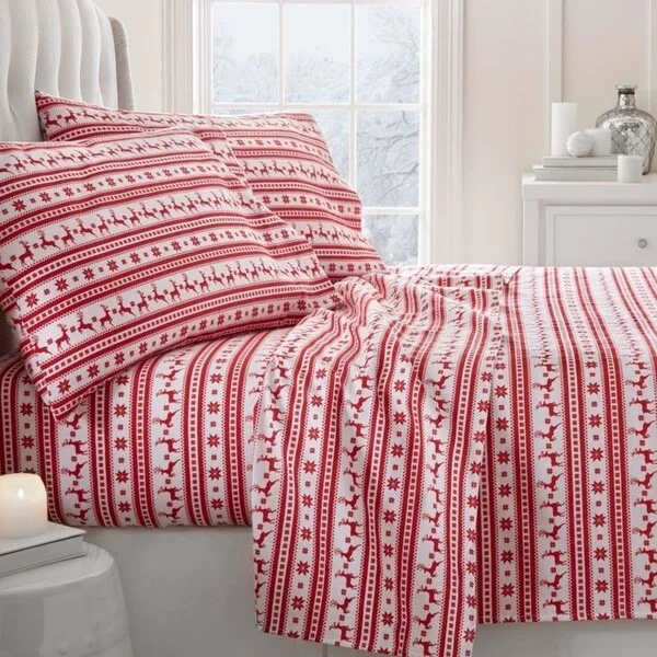 organic percale blanket-Soft Essentials Premium Reindeer Print 4 Piece Flannel Bed Sheet Set