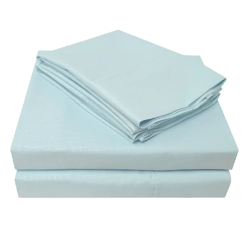 hypoallergenic linen quilt-Stylish Embossed Microfiber Sheet Set Queen Blue