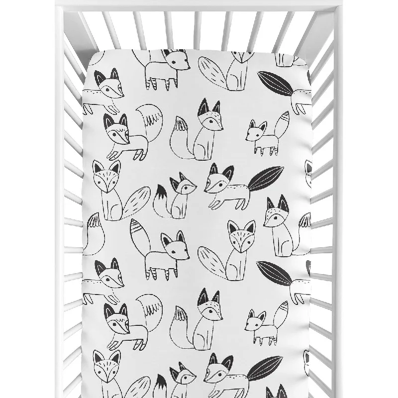 hypoallergenic satin pillowcase-Sweet Jojo Designs Black and White Fox Collection Fitted Crib Sheet