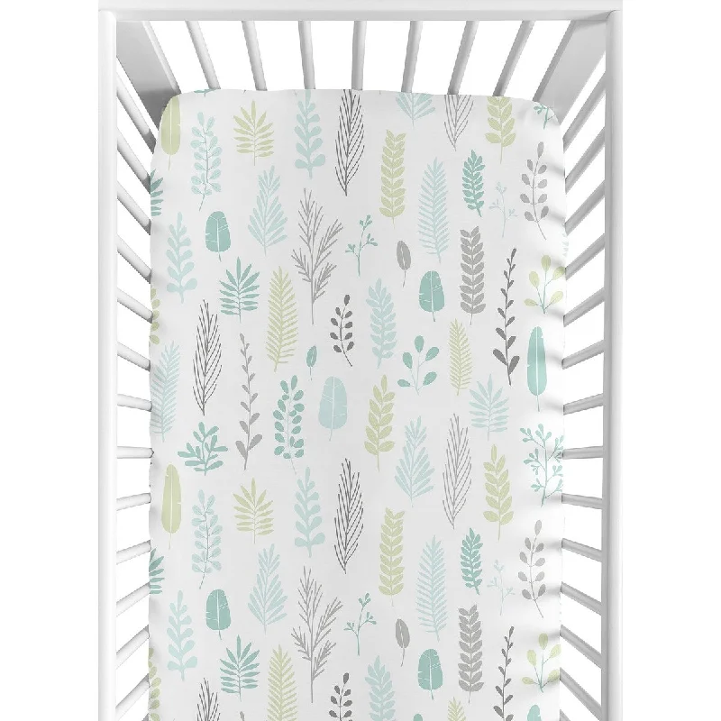 cooling silk bed set-Sweet Jojo Designs Blue Grey Tropical Leaf Unisex Boy or Girl Fitted Crib Sheet - Turquoise Gray Green Rainforest Jungle Sloth