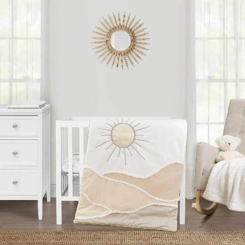 modern polka dot quilt-Sweet Jojo Designs Boho Desert Sun Taupe Boy Girl Gender Neutral Unisex 3pc Mini Crib Bedding Set Beige Ivory Bohemian Mountain