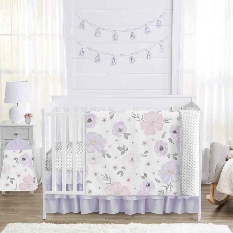 organic wool comforter-Sweet Jojo Designs Lavender Purple Boho Floral Girl 5p Nursery Crib Bedding Set Pink Grey White Bohemian Shabby Chic Farmhouse