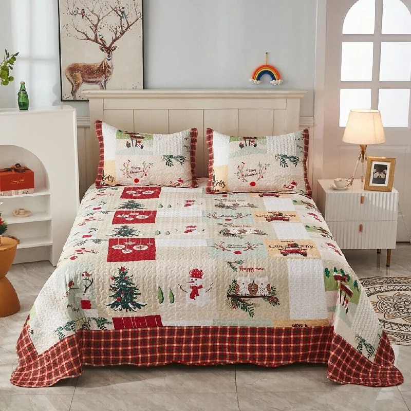 modern floral bed set-3 Piece Christmas Quilt Set Rustic Lodge Cabin Bedspread Quilt Queen