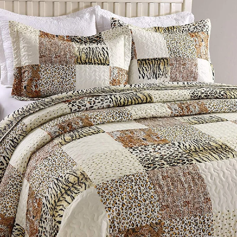 luxury Egyptian cotton bedspread-3 Piece Quilted Bedspread Leopard Print Set Bedding Animal Print Queen