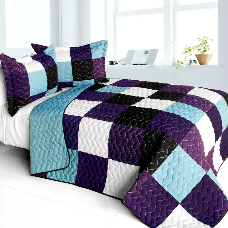 hypoallergenic flannel throw-3PC Vermicelli - Quilted Patchwork Quilt Set (Full/Queen Size)