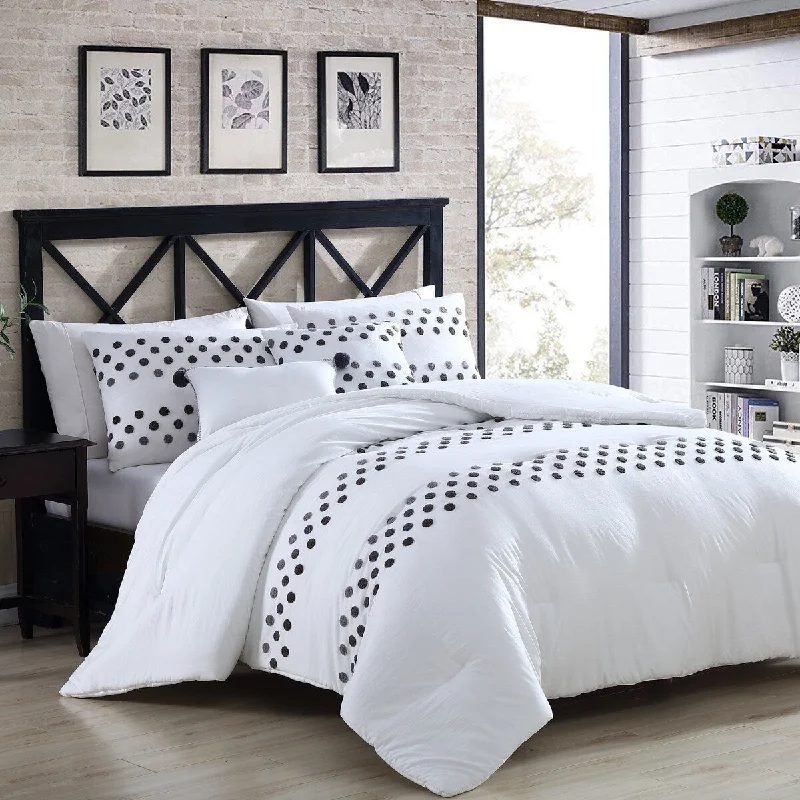 silky bamboo comforter-5 Piece Ivory Polka Dot Boho Comforter Set Soft Bedding