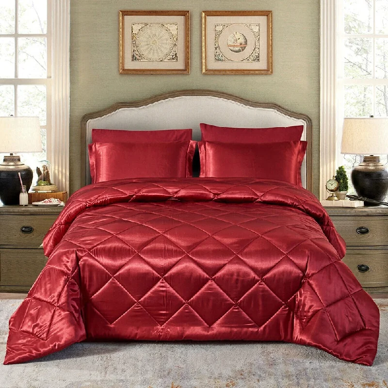 handwoven silk throw-8 Pic Silky Satin Comforter Set Soft Luxury Quilted King Burgundy