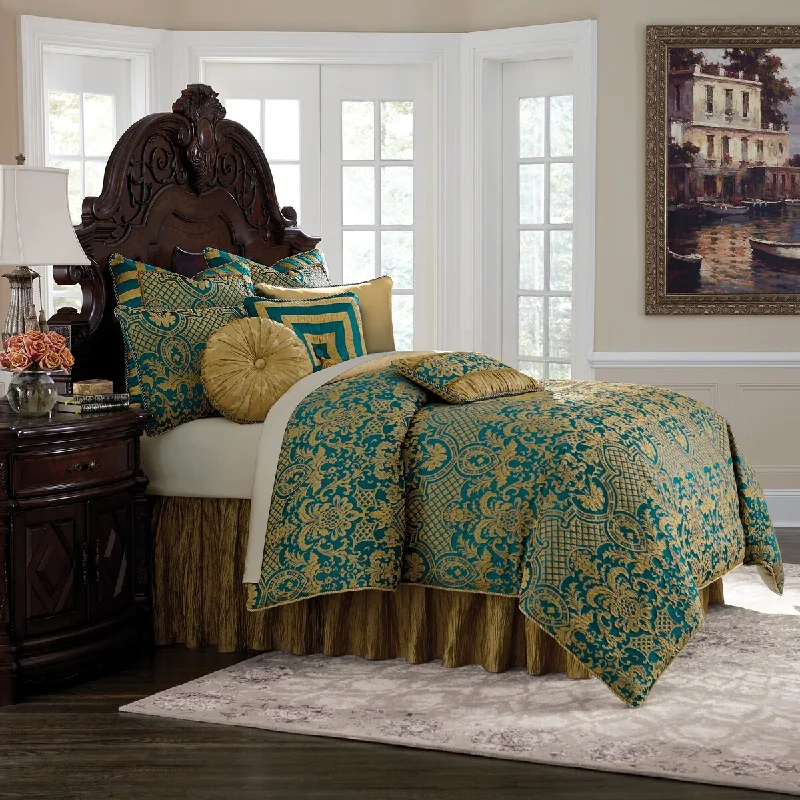 lightweight cotton duvet-AICO Aristocrat Turquoise 9-Piece Queen Comforter Set