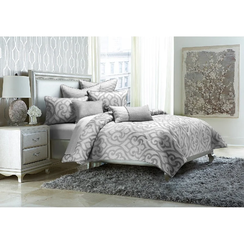 organic jersey throw-AICO Canterbury Silver 7-Piece Queen Comforter Set