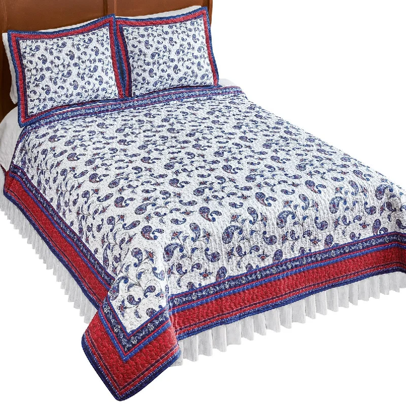 silky bamboo comforter-Americana All-Over Paisley Pattern Border Patriotic Quilt