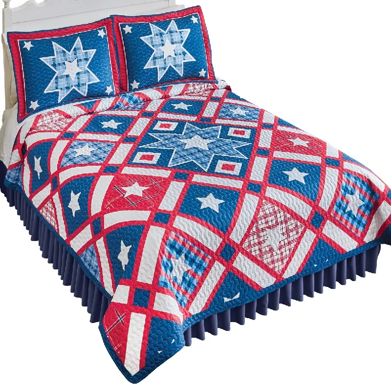 cozy jersey quilt-Americana Stars and Stripes Plaid Patches Reversible Quilt