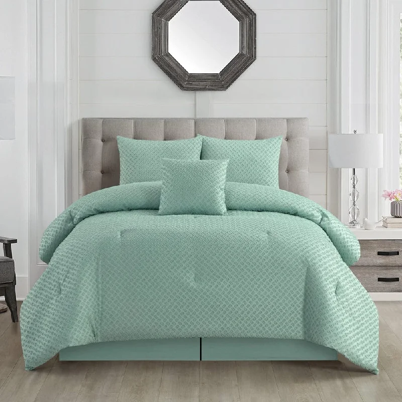 soft silk duvet-Antonio 5 Piece Comforter Set, Mint