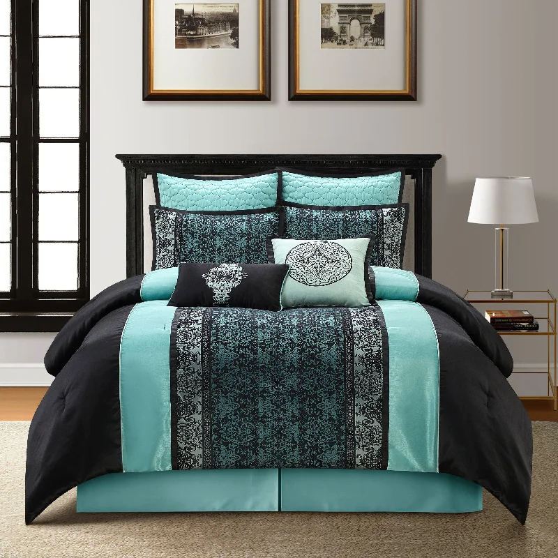 hand-stitched silk comforter-Arabesque Damask 8-Piece Comforter Set