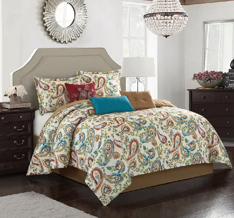 modern polka dot quilt-Autumn Paisley 7-Piece Comforter Set, Multi-Color