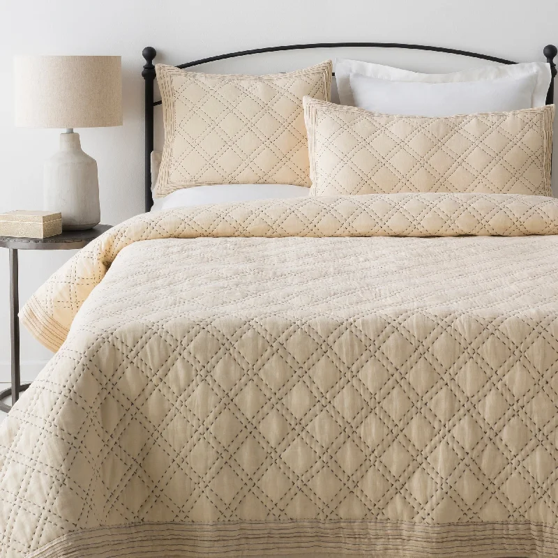 organic bamboo blanket-Basilus Cream Modern Quilt Set