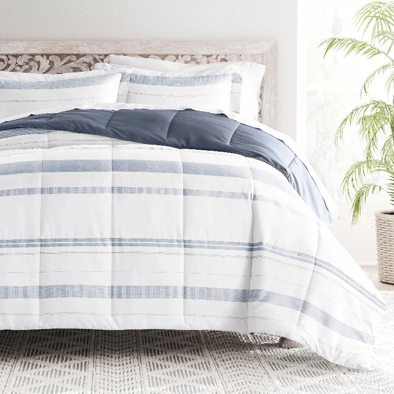 Becky Cameron Stitched Stripe Stone Pattern Reversible Comforter Set