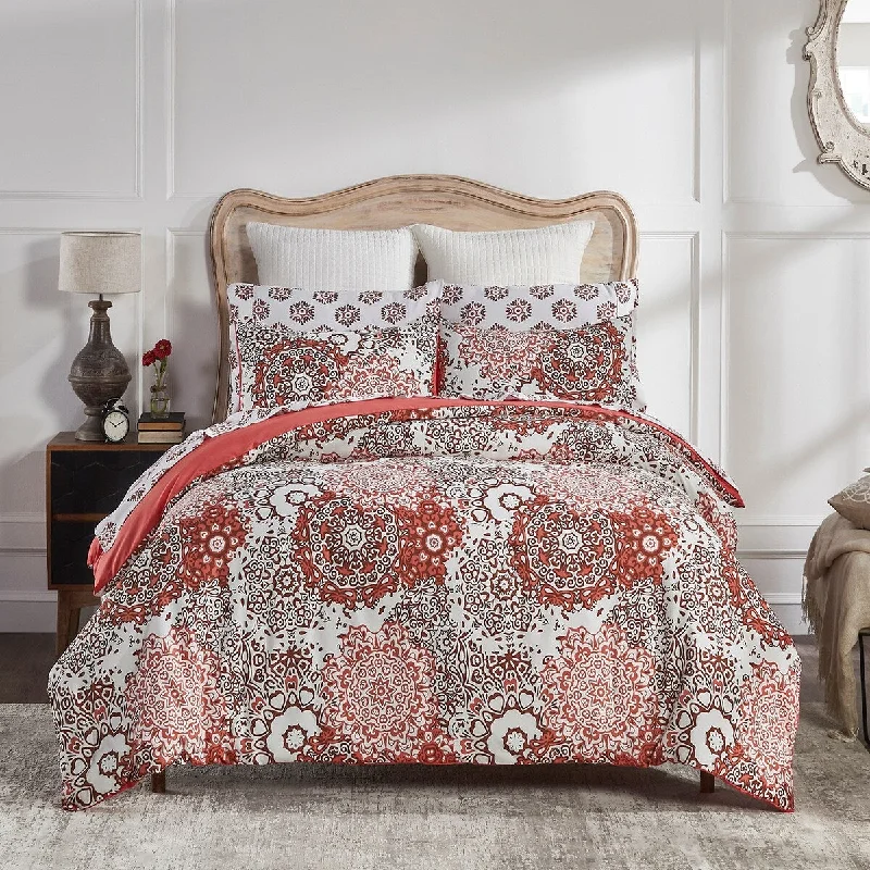 hand-stitched linen quilt-Better Trends Lyla Collection 7 Pc Microfiber Comforter Set in Coral