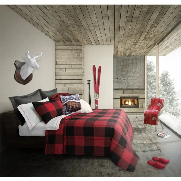 lightweight bamboo throw-Buffalo Plaid Comforter set (2 or 3 pieces)--Red/Black