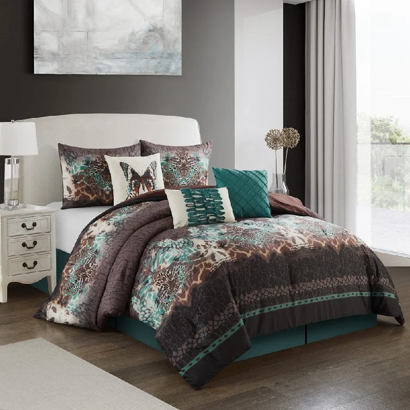 plush cotton comforter-Butterfly 7-Piece Comforter Set, Brown, Abstract