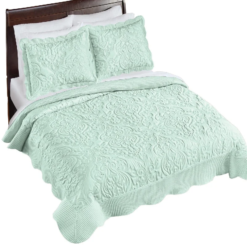 warm flannel mattress topper-Catherine Embroidered Medallion Scalloped Edge Quilt