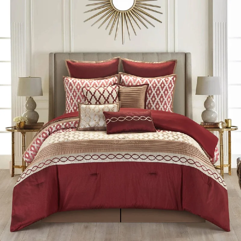 luxury velvet pillowcase-Caval Geometric Jacquard 10 Piece Comforter Set