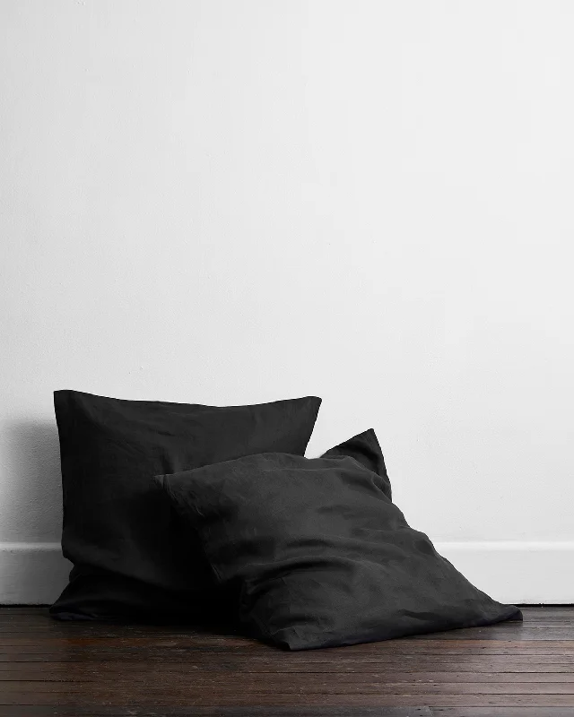 silky percale duvet cover-Charcoal 100% French Flax Linen European Pillowcases (Set of Two)