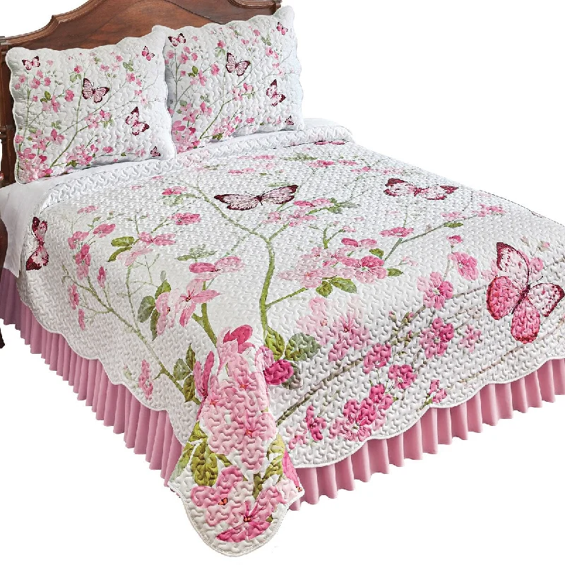 breathable bamboo quilt-Cherry Blossom Branches and Butterflies Quilt