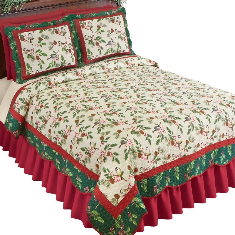 silky linen comforter-Chickadee and Pine Reversible Holiday Quilt