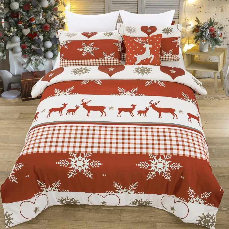 plush linen pillowcase-Christmas Duvet Cover Set With 2 Pillow Cases