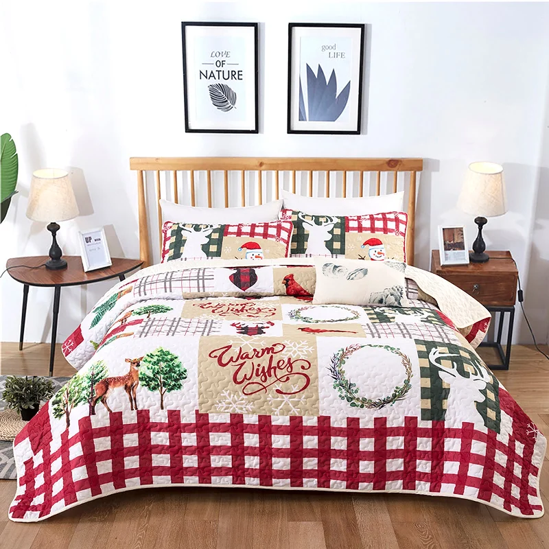 cooling cotton blanket-Christmas element design 3 Pieces Quilt Set Coverlet with 2 Pillowcases