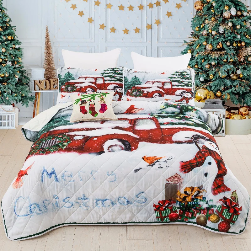 organic silk duvet-Christmas Holiday Design Quilt Set with 2 Pillowcases