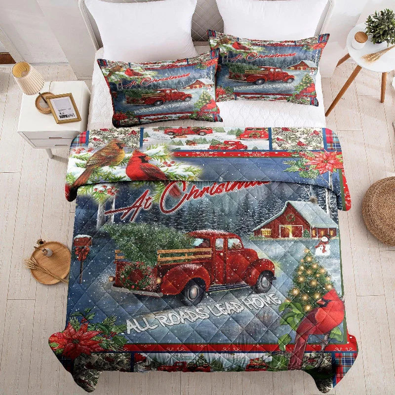 silky linen pillowcase-Christmas pattern quilt set（Complimentary 2 pieces of 18"*30" pillowcases）