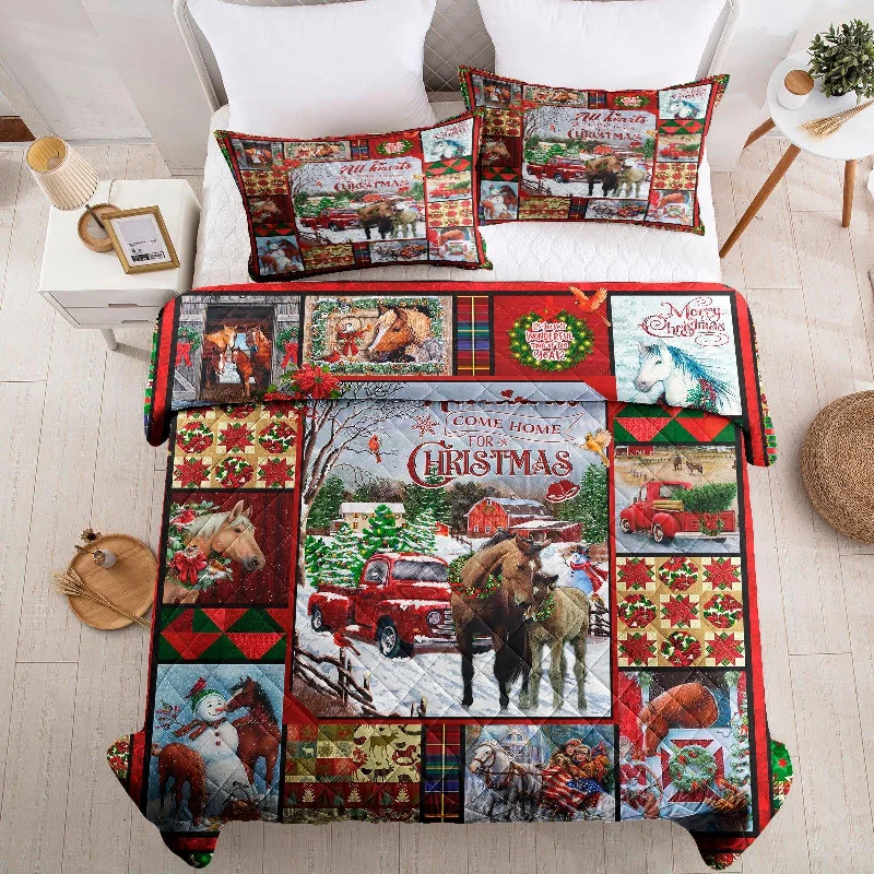 breathable jersey bed set-Christmas pattern quilt set（Complimentary 2 pieces of 18"*30" pillowcases）