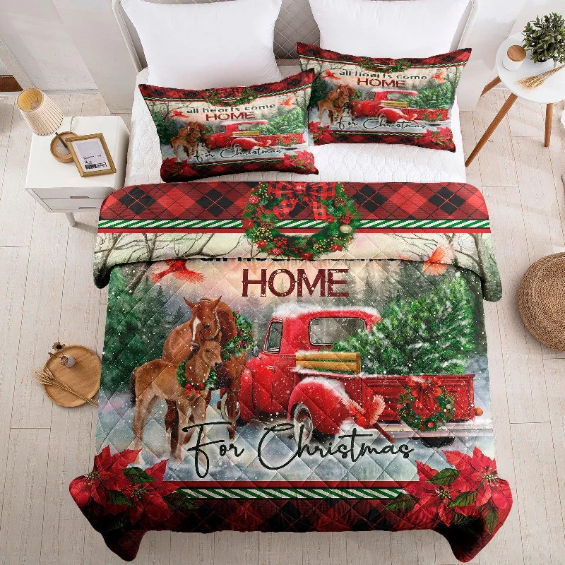 hypoallergenic satin pillowcase-Christmas pattern quilt set（Complimentary 2 pieces of 18"*30" pillowcases）