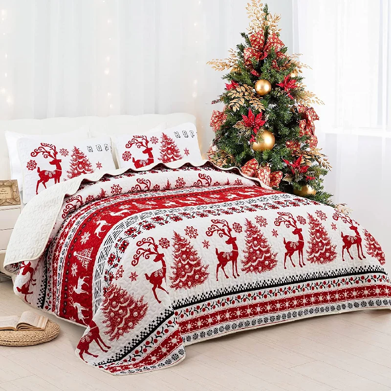 plush microfiber quilt-WONGS BEDDING Christmas Style Quilt Set with 2 Pillowcases