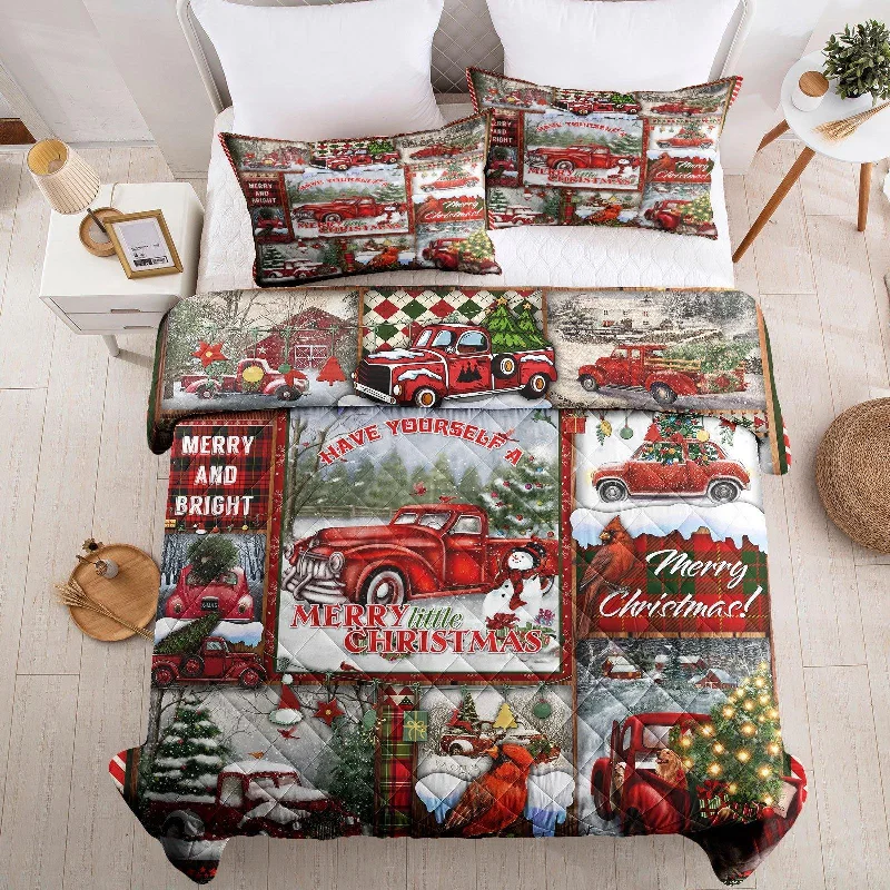 modern floral bed set-Christmas tree pattern quilt set（Complimentary 2 pieces of 18"*30" pillowcases）